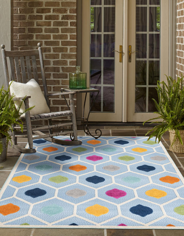 Blue 9' x 12' Aruba Outdoor Rectangle Area Rug Weather Resistant for Patio, Deck, Terrace, Balcony, Porch for Sale at Rug Engine