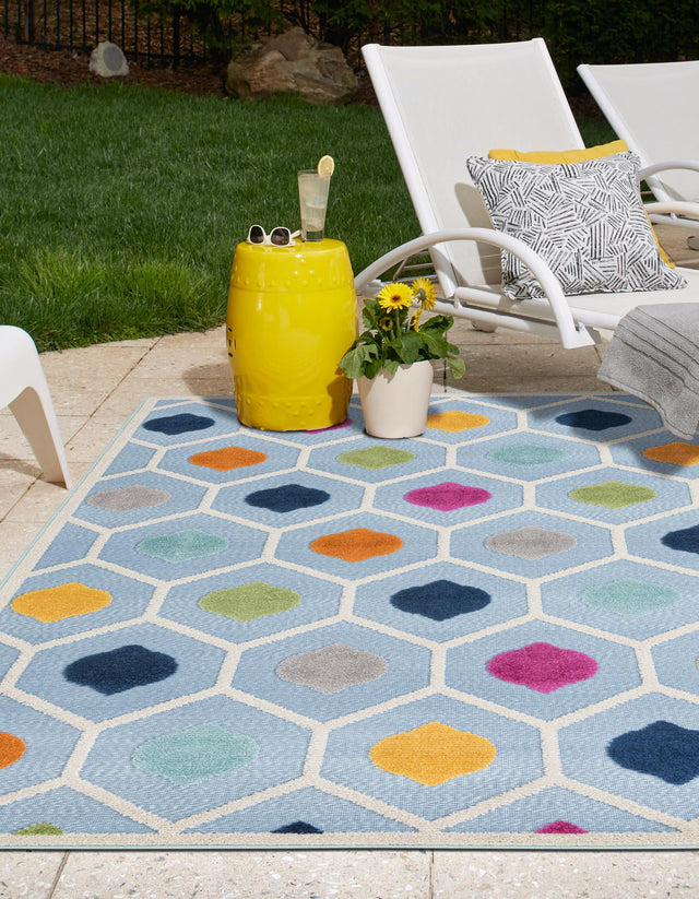 Blue 7' x 10' Aruba Outdoor Rectangle Area Rug Weather Resistant for Patio, Deck, Terrace, Balcony, Porch for Sale at Rug Engine