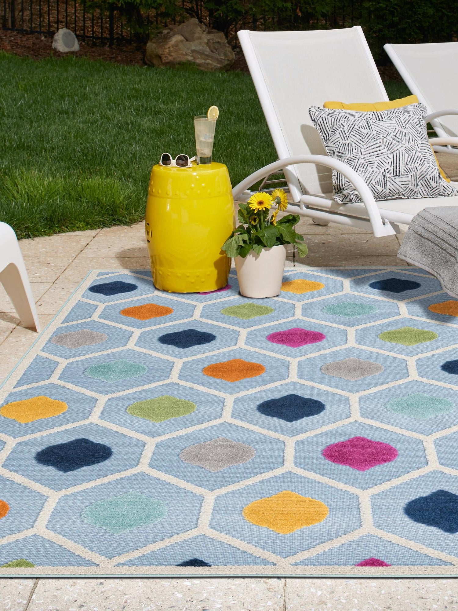 Blue 5' 3 x 8' Aruba Outdoor Rectangle Area Rug Weather Resistant for Patio, Deck, Terrace, Balcony, Porch for Sale at Rug Engine