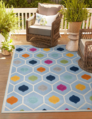 Blue 7' x 10' Aruba Outdoor Rectangle Area Rug Weather Resistant for Patio, Deck, Terrace, Balcony, Porch for Sale at Rug Engine