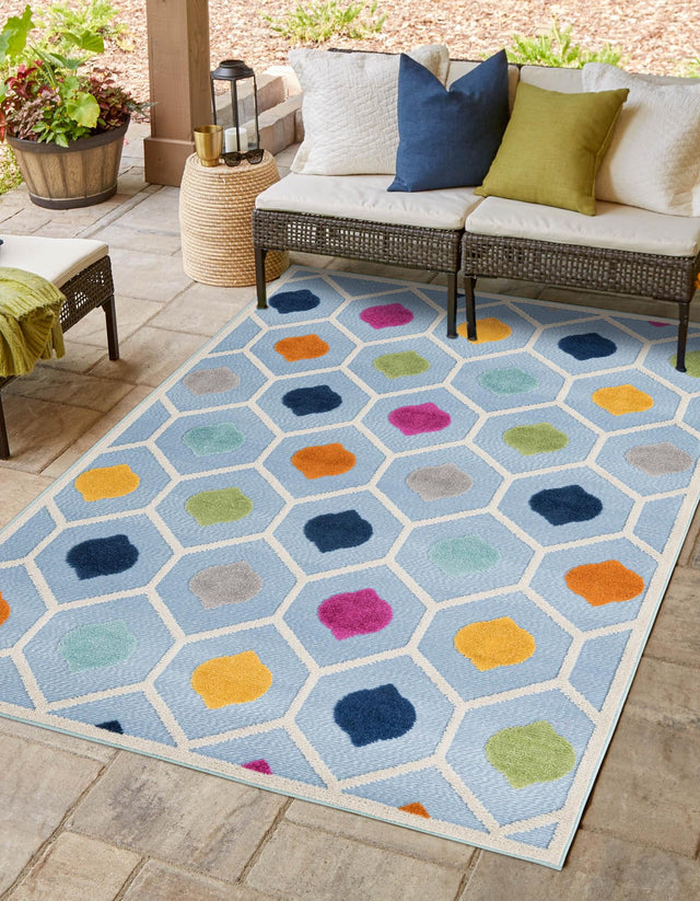 Blue 7' x 10' Aruba Outdoor Rectangle Area Rug Weather Resistant for Patio, Deck, Terrace, Balcony, Porch for Sale at Rug Engine