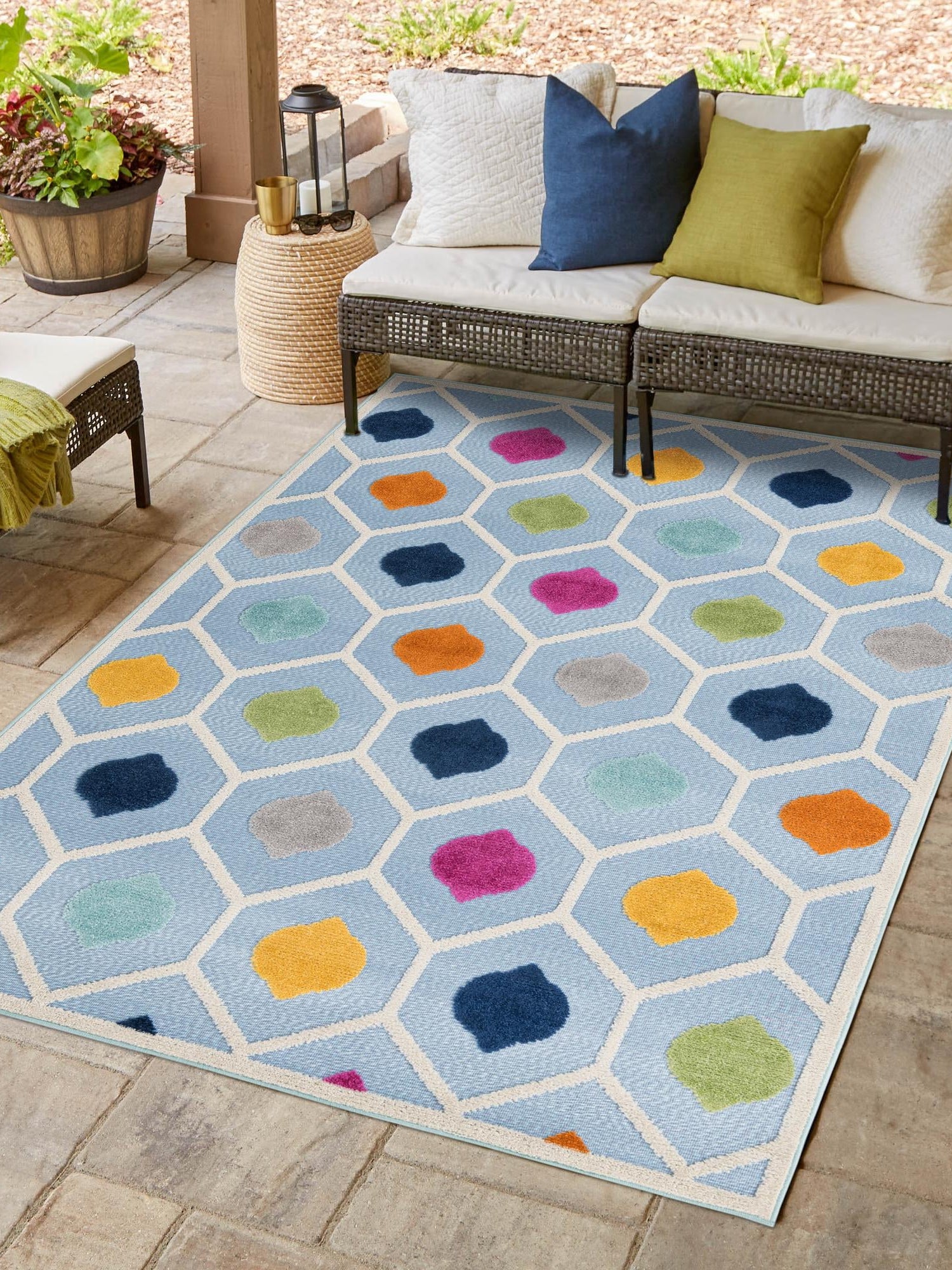 Blue 2' x 3' Aruba Outdoor Rectangle Area Rug Weather Resistant for Patio, Deck, Terrace, Balcony, Porch for Sale at Rug Engine