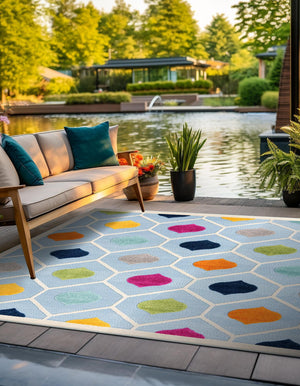 Blue 7' 10 x 7' 10 Aruba Outdoor Square Area Rug Weather Resistant for Patio, Deck, Terrace, Balcony, Porch for Sale at Rug Engine