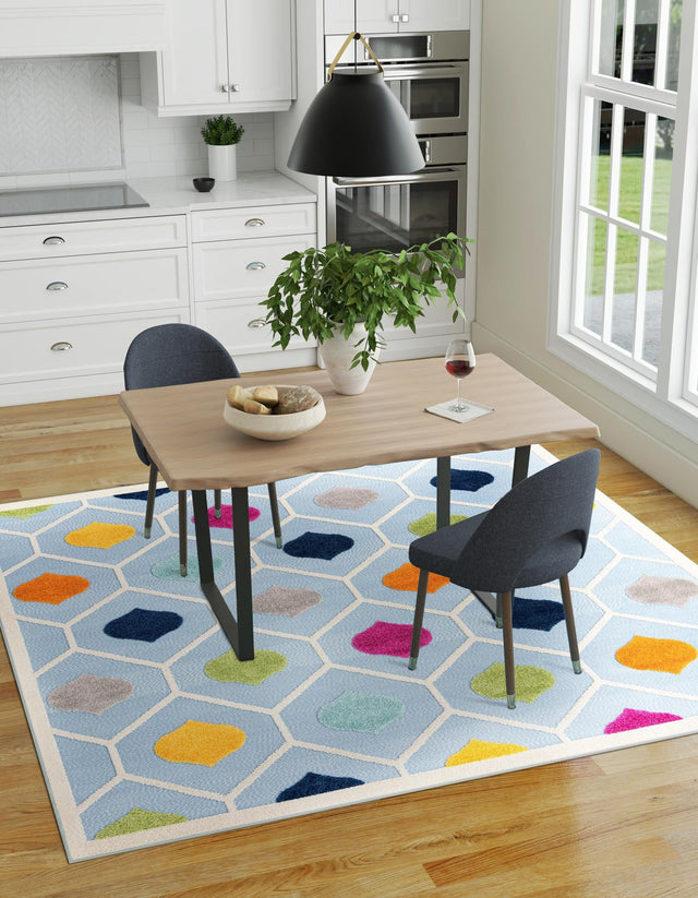 Blue 7' 10 x 7' 10 Aruba Outdoor Square Area Rug Weather Resistant for Patio, Deck, Terrace, Balcony, Porch for Sale at Rug Engine