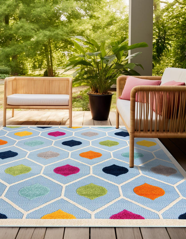 Blue 5' 3 x 5' 3 Aruba Outdoor Square Area Rug Weather Resistant for Patio, Deck, Terrace, Balcony, Porch for Sale at Rug Engine