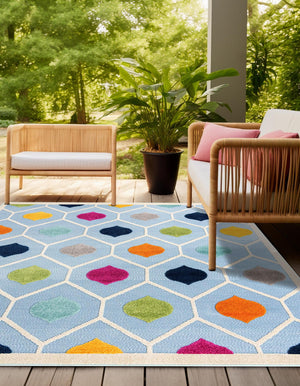 Blue 7' 10 x 7' 10 Aruba Outdoor Square Area Rug Weather Resistant for Patio, Deck, Terrace, Balcony, Porch for Sale at Rug Engine