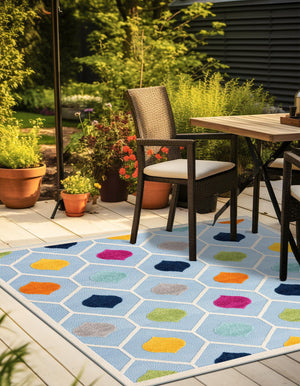 Blue 5' 3 x 5' 3 Aruba Outdoor Square Area Rug Weather Resistant for Patio, Deck, Terrace, Balcony, Porch for Sale at Rug Engine