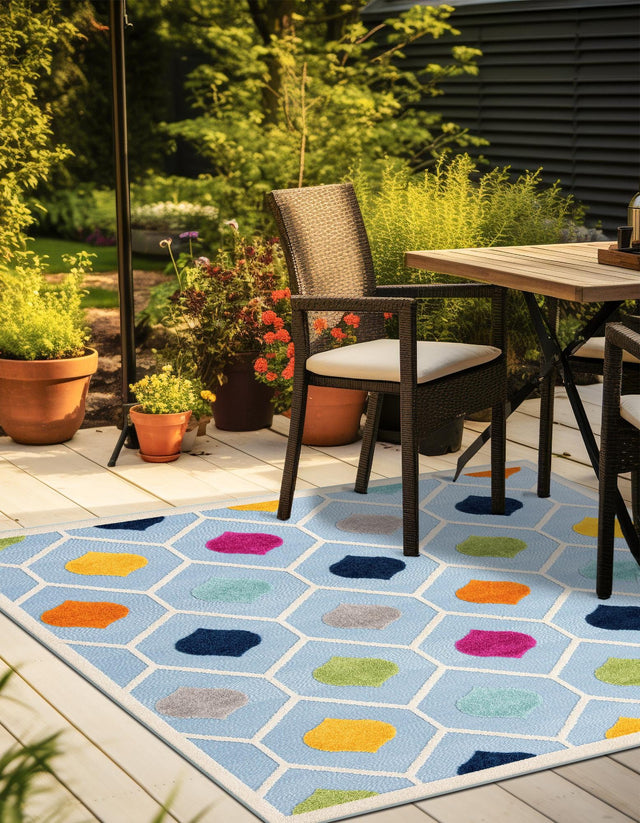 Blue 5' 3 x 5' 3 Aruba Outdoor Square Area Rug Weather Resistant for Patio, Deck, Terrace, Balcony, Porch for Sale at Rug Engine