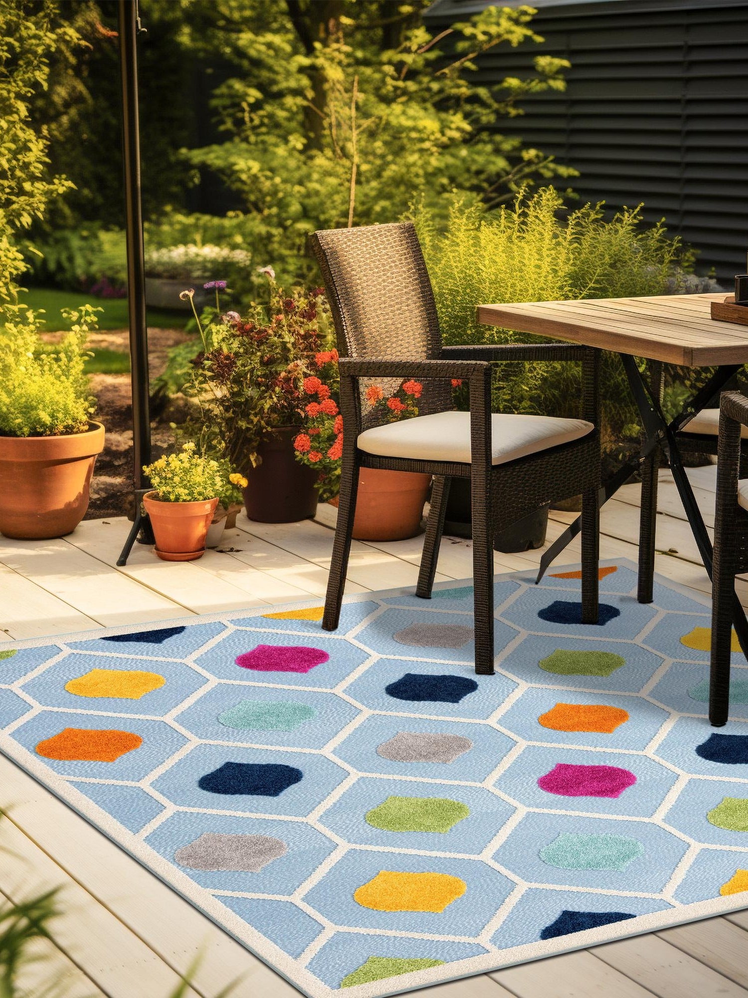 Blue 7' 10 x 7' 10 Aruba Outdoor Square Area Rug Weather Resistant for Patio, Deck, Terrace, Balcony, Porch for Sale at Rug Engine