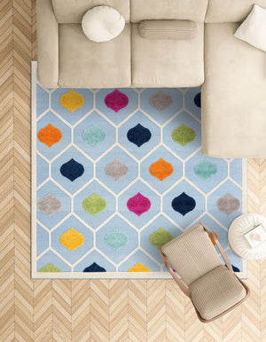 Blue 5' 3 x 5' 3 Aruba Outdoor Square Area Rug Weather Resistant for Patio, Deck, Terrace, Balcony, Porch for Sale at Rug Engine