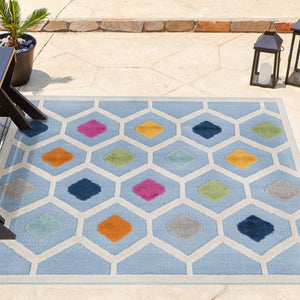 Blue 5' 3 x 5' 3 Aruba Outdoor Square Area Rug Weather Resistant for Patio, Deck, Terrace, Balcony, Porch for Sale at Rug Engine