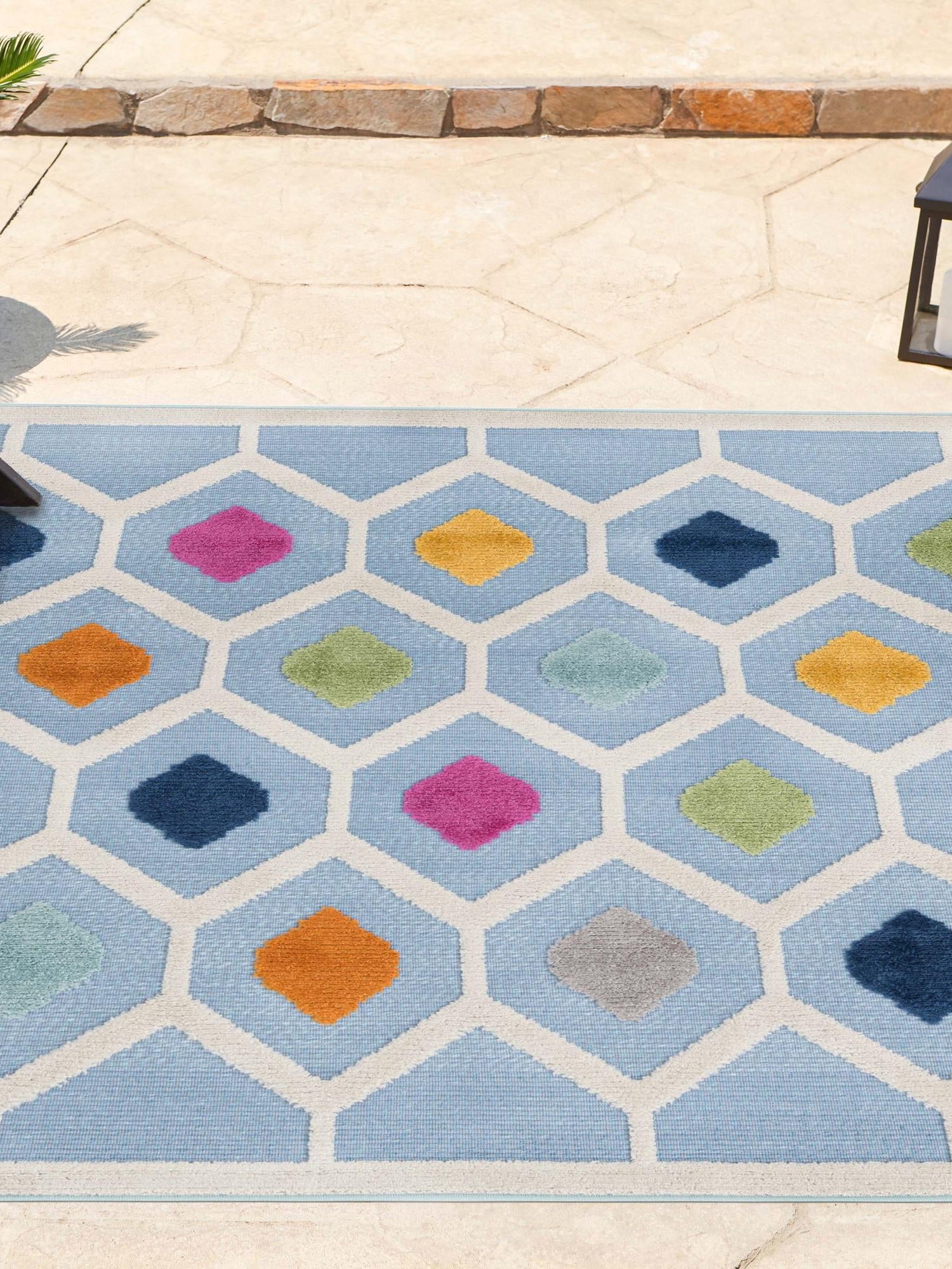 Blue 7' 10 x 7' 10 Aruba Outdoor Square Area Rug Weather Resistant for Patio, Deck, Terrace, Balcony, Porch for Sale at Rug Engine