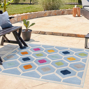 Blue 5' 3 x 5' 3 Aruba Outdoor Square Area Rug Weather Resistant for Patio, Deck, Terrace, Balcony, Porch for Sale at Rug Engine