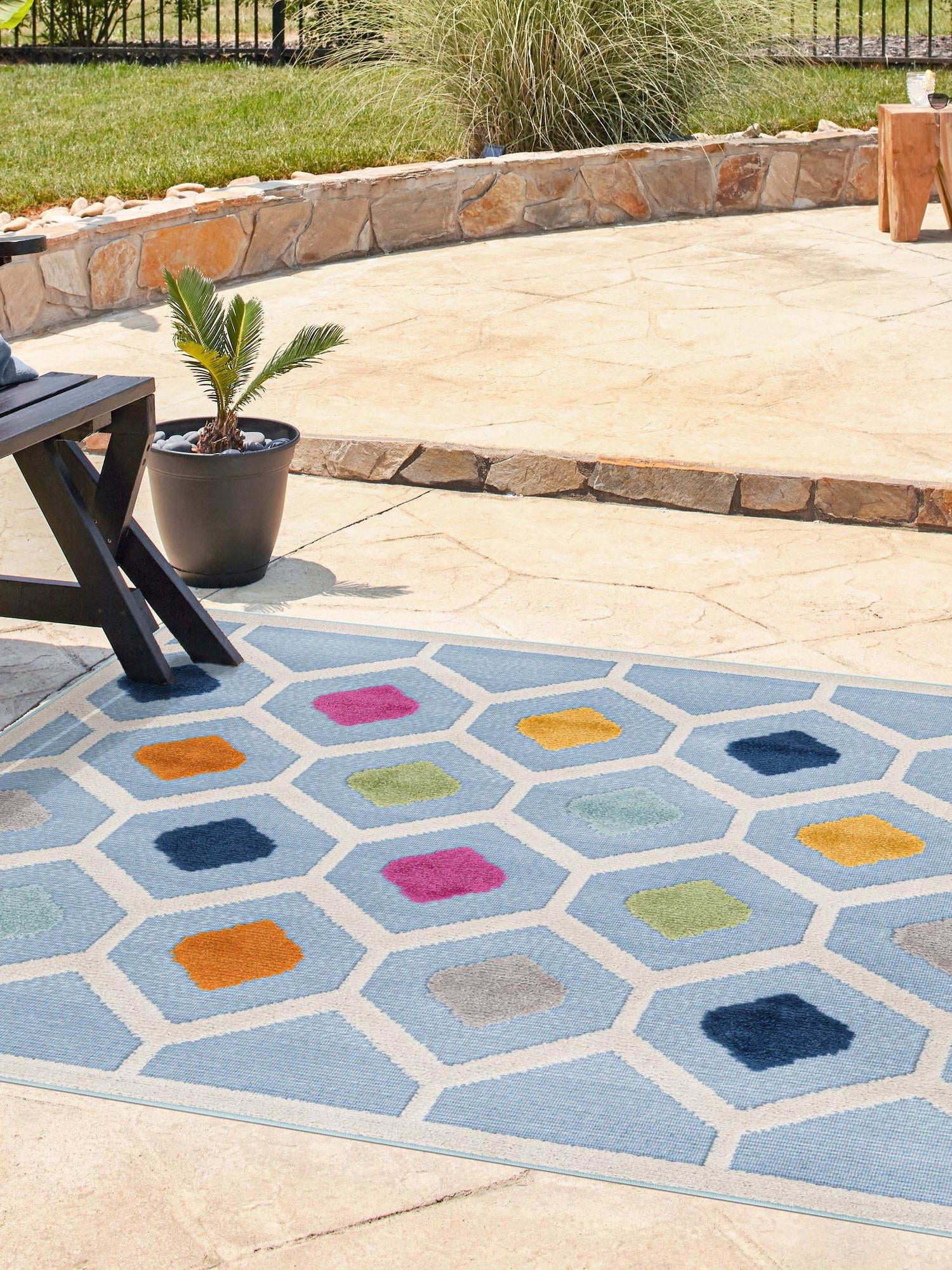 Blue 7' 10 x 7' 10 Aruba Outdoor Square Area Rug Weather Resistant for Patio, Deck, Terrace, Balcony, Porch for Sale at Rug Engine