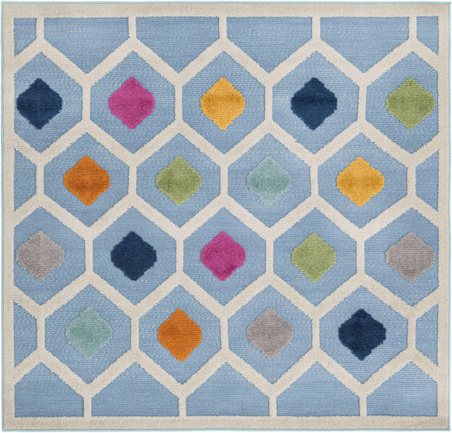 Blue 5' 3 x 5' 3 Aruba Outdoor Square Area Rug Weather Resistant for Patio, Deck, Terrace, Balcony, Porch for Sale at Rug Engine