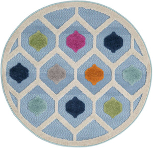 Blue 3' 3 x 3' 3 Aruba Outdoor Round Area Rug Weather Resistant for Patio, Deck, Terrace, Balcony, Porch for Sale at Rug Engine