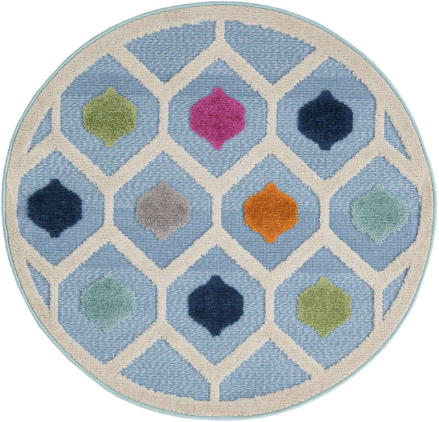 Blue 3' 3 x 3' 3 Aruba Outdoor Round Area Rug Weather Resistant for Patio, Deck, Terrace, Balcony, Porch for Sale at Rug Engine