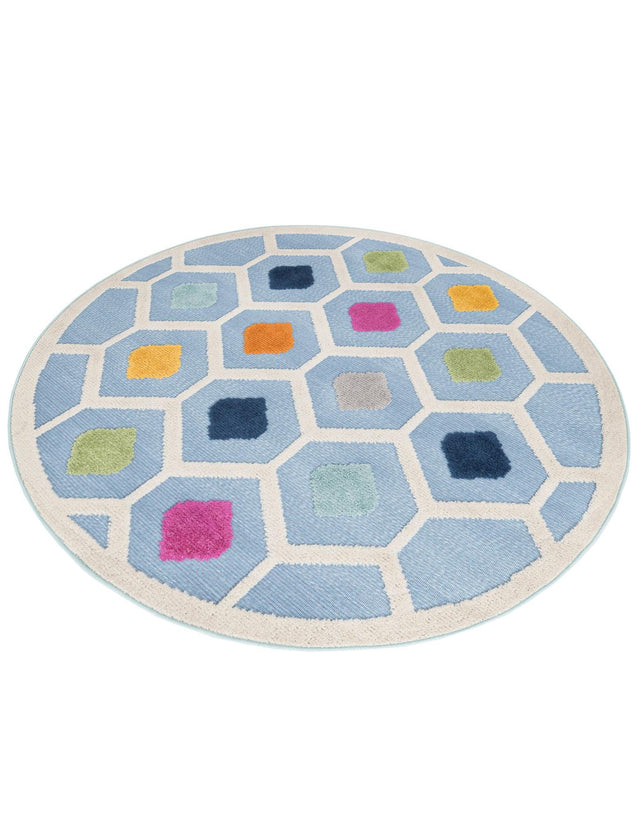 Blue 5' 3 x 5' 3 Aruba Outdoor Round Area Rug Weather Resistant for Patio, Deck, Terrace, Balcony, Porch for Sale at Rug Engine