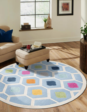 Blue 3' 3 x 3' 3 Aruba Outdoor Round Area Rug Weather Resistant for Patio, Deck, Terrace, Balcony, Porch for Sale at Rug Engine
