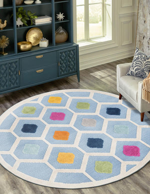 Blue 3' 3 x 3' 3 Aruba Outdoor Round Area Rug Weather Resistant for Patio, Deck, Terrace, Balcony, Porch for Sale at Rug Engine