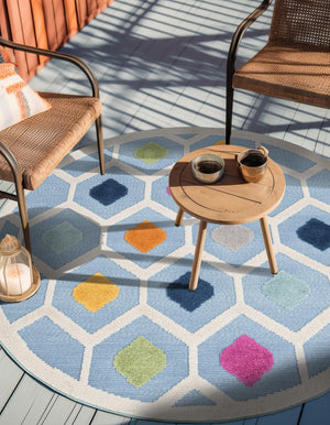 Blue 5' 3 x 5' 3 Aruba Outdoor Round Area Rug Weather Resistant for Patio, Deck, Terrace, Balcony, Porch for Sale at Rug Engine
