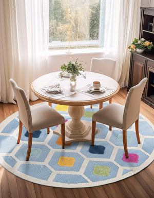Blue 5' 3 x 5' 3 Aruba Outdoor Round Area Rug Weather Resistant for Patio, Deck, Terrace, Balcony, Porch for Sale at Rug Engine
