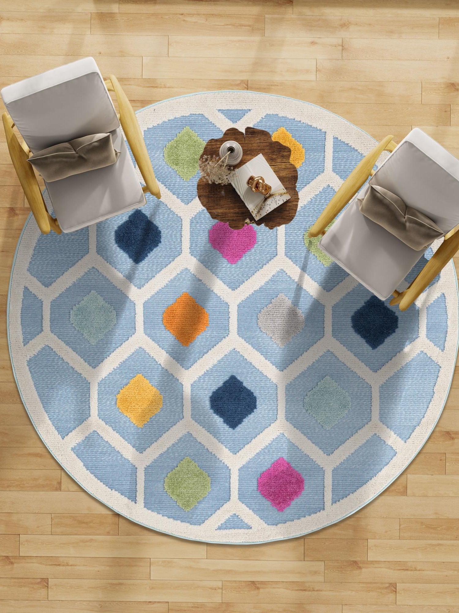 Blue 5' 3 x 5' 3 Aruba Outdoor Round Area Rug Weather Resistant for Patio, Deck, Terrace, Balcony, Porch for Sale at Rug Engine