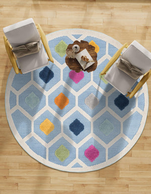 Blue 5' 3 x 5' 3 Aruba Outdoor Round Area Rug Weather Resistant for Patio, Deck, Terrace, Balcony, Porch for Sale at Rug Engine