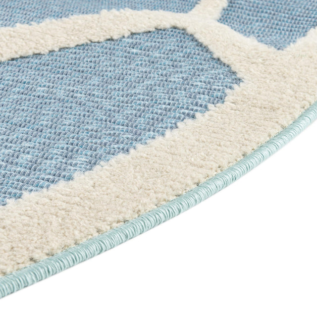 Blue 3' 3 x 3' 3 Aruba Outdoor Round Area Rug Weather Resistant for Patio, Deck, Terrace, Balcony, Porch for Sale at Rug Engine