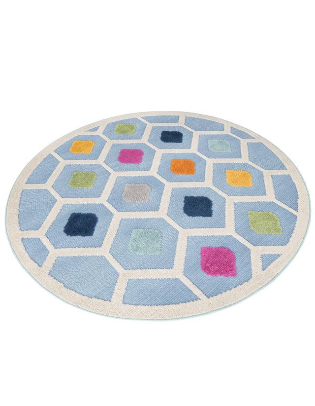 Blue 5' 3 x 5' 3 Aruba Outdoor Round Area Rug Weather Resistant for Patio, Deck, Terrace, Balcony, Porch for Sale at Rug Engine