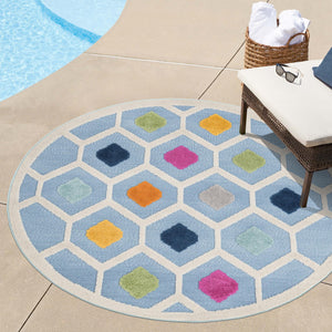 Blue 3' 3 x 3' 3 Aruba Outdoor Round Area Rug Weather Resistant for Patio, Deck, Terrace, Balcony, Porch for Sale at Rug Engine