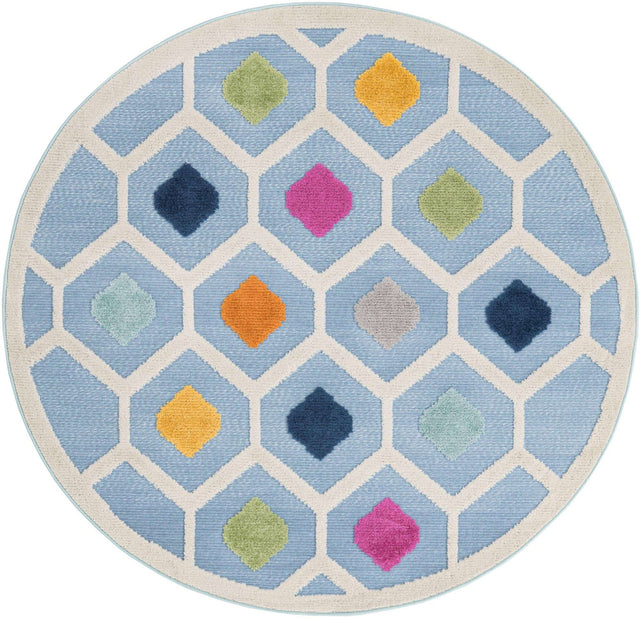 Blue 5' 3 x 5' 3 Aruba Outdoor Round Area Rug Weather Resistant for Patio, Deck, Terrace, Balcony, Porch for Sale at Rug Engine