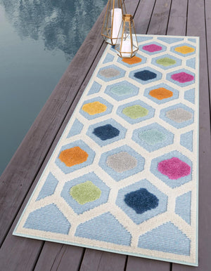 Blue 2' x 6' Aruba Outdoor Runner Area Rug Weather Resistant for Patio, Deck, Terrace, Balcony, Porch for Sale at Rug Engine