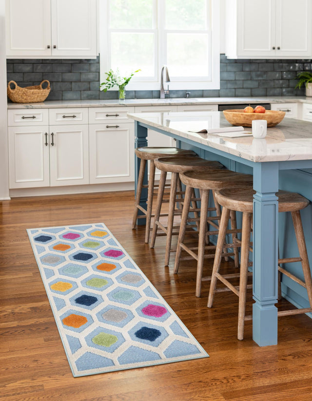 Blue 2' x 8' Aruba Outdoor Runner Area Rug Weather Resistant for Patio, Deck, Terrace, Balcony, Porch for Sale at Rug Engine