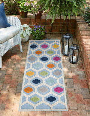 Blue 2' x 10' Aruba Outdoor Runner Area Rug Weather Resistant for Patio, Deck, Terrace, Balcony, Porch for Sale at Rug Engine