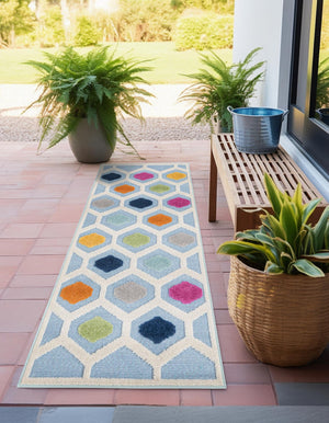 Blue 2' x 10' Aruba Outdoor Runner Area Rug Weather Resistant for Patio, Deck, Terrace, Balcony, Porch for Sale at Rug Engine