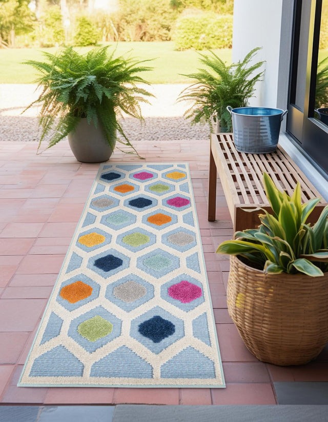 Blue 2' x 6' Aruba Outdoor Runner Area Rug Weather Resistant for Patio, Deck, Terrace, Balcony, Porch for Sale at Rug Engine