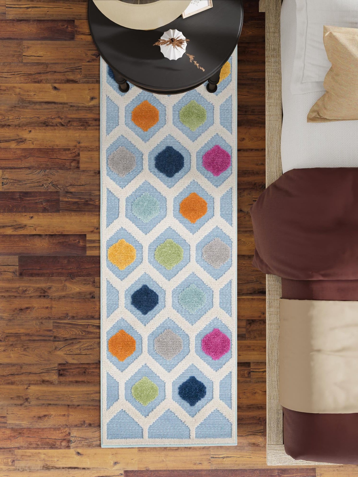 Blue 2' x 8' Aruba Outdoor Runner Area Rug Weather Resistant for Patio, Deck, Terrace, Balcony, Porch for Sale at Rug Engine