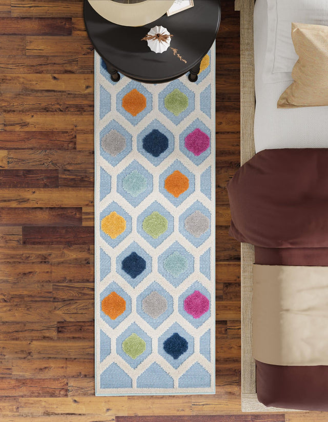Blue 2' x 8' Aruba Outdoor Runner Area Rug Weather Resistant for Patio, Deck, Terrace, Balcony, Porch for Sale at Rug Engine