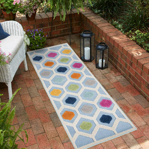 Blue 2' x 8' Aruba Outdoor Runner Area Rug Weather Resistant for Patio, Deck, Terrace, Balcony, Porch for Sale at Rug Engine