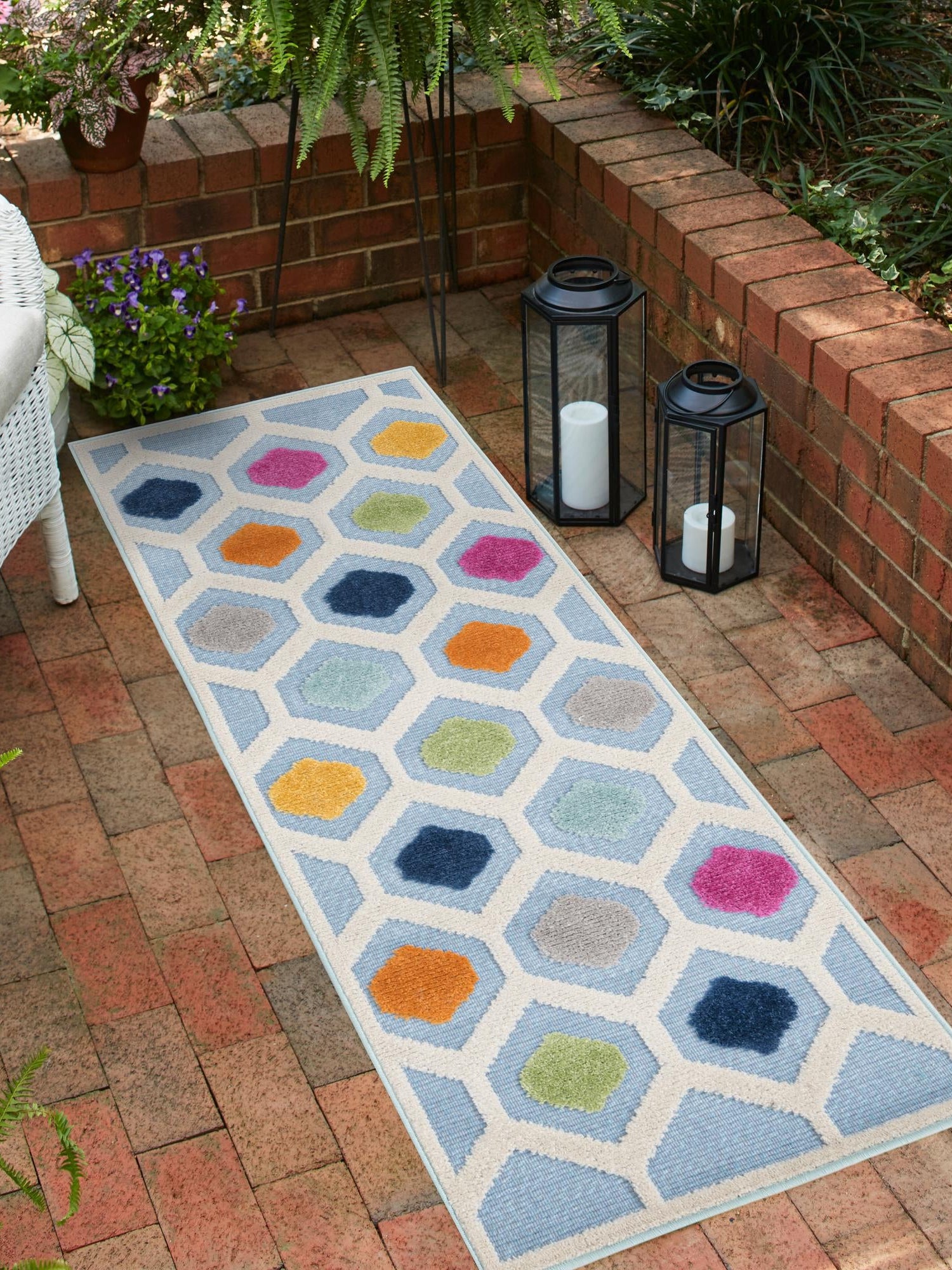 Blue 2' x 6' Aruba Outdoor Runner Area Rug Weather Resistant for Patio, Deck, Terrace, Balcony, Porch for Sale at Rug Engine