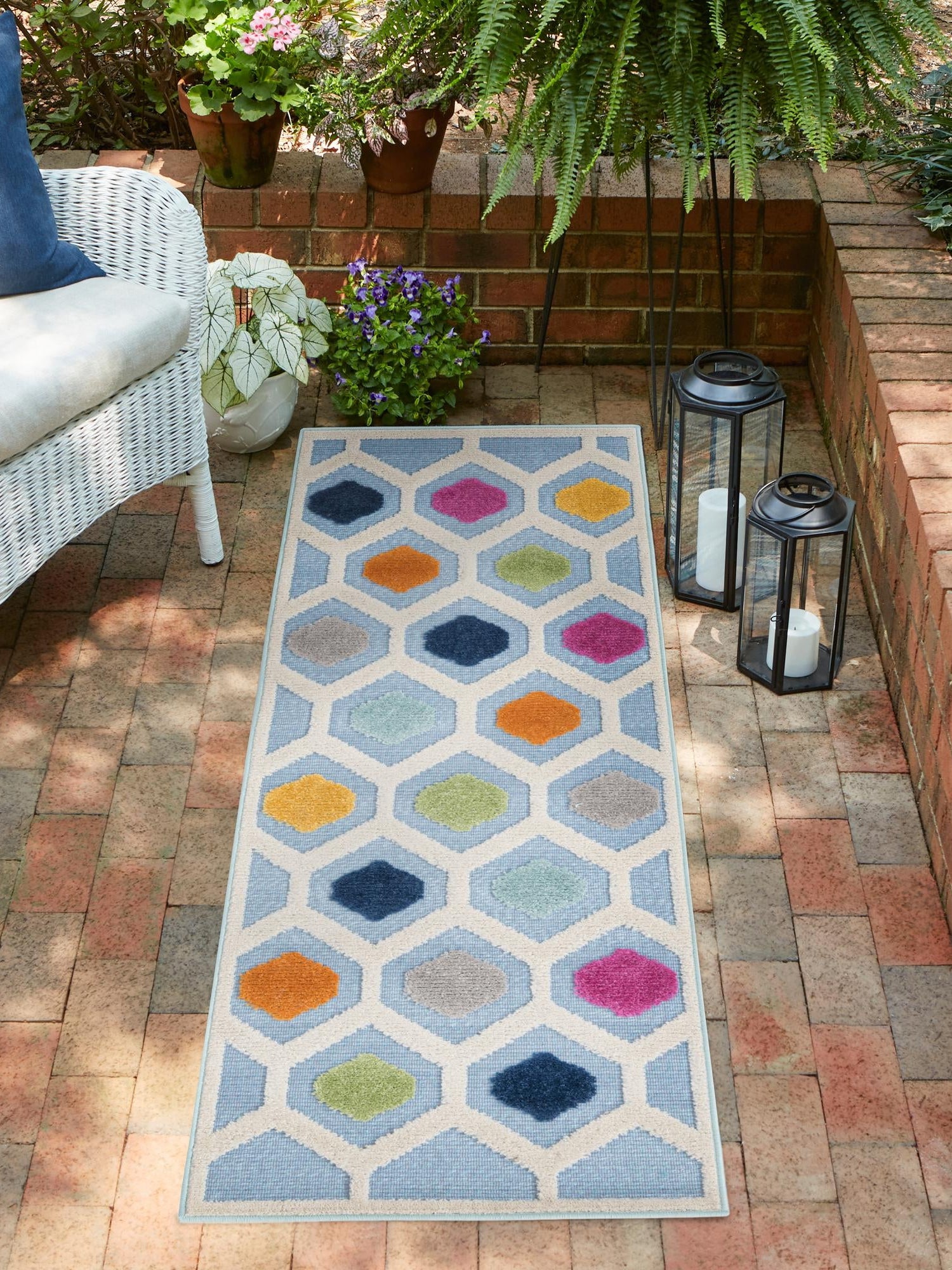 Blue 2' x 6' Aruba Outdoor Runner Area Rug Weather Resistant for Patio, Deck, Terrace, Balcony, Porch for Sale at Rug Engine