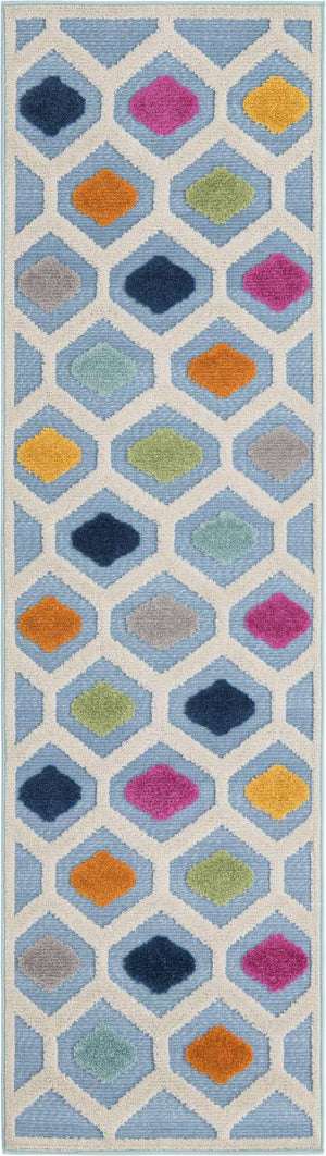 Blue 2' x 8' Aruba Outdoor Runner Area Rug Weather Resistant for Patio, Deck, Terrace, Balcony, Porch for Sale at Rug Engine