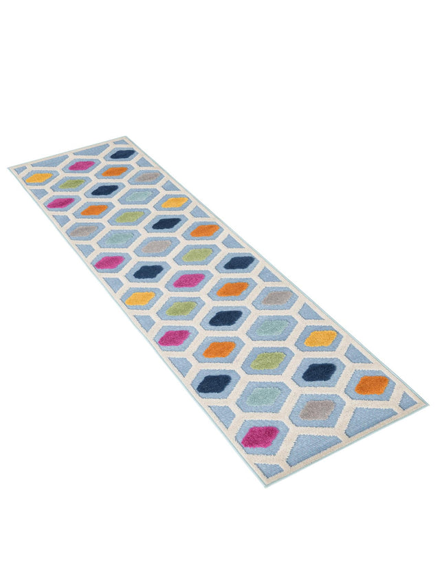 Blue 2' x 10' Aruba Outdoor Runner Area Rug Weather Resistant for Patio, Deck, Terrace, Balcony, Porch for Sale at Rug Engine