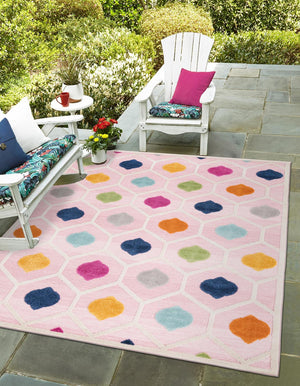 Pink 7' 10 x 10' Aruba Outdoor Rectangle Area Rug Weather Resistant for Patio, Deck, Terrace, Balcony, Porch for Sale at Rug Engine