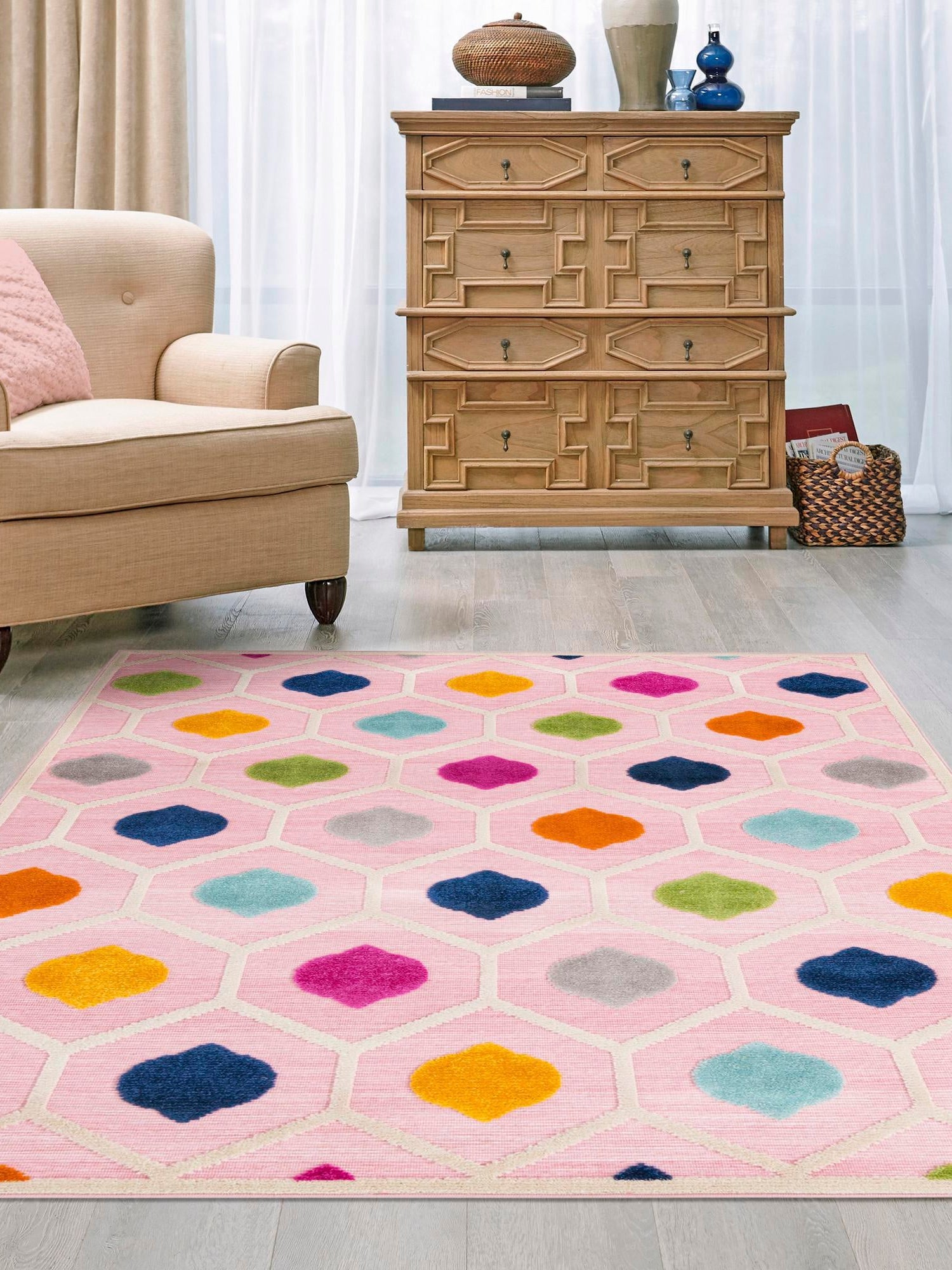 Pink 7' x 10' Aruba Outdoor Rectangle Area Rug Weather Resistant for Patio, Deck, Terrace, Balcony, Porch for Sale at Rug Engine