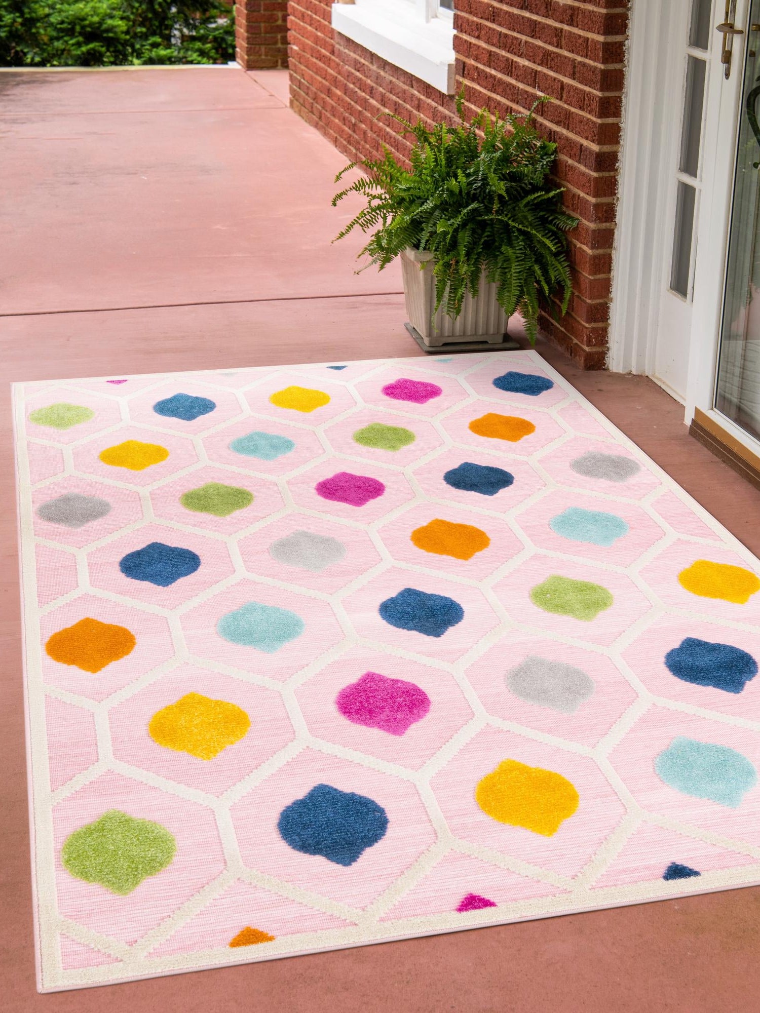 Pink 6' x 9' Aruba Outdoor Rectangle Area Rug Weather Resistant for Patio, Deck, Terrace, Balcony, Porch for Sale at Rug Engine