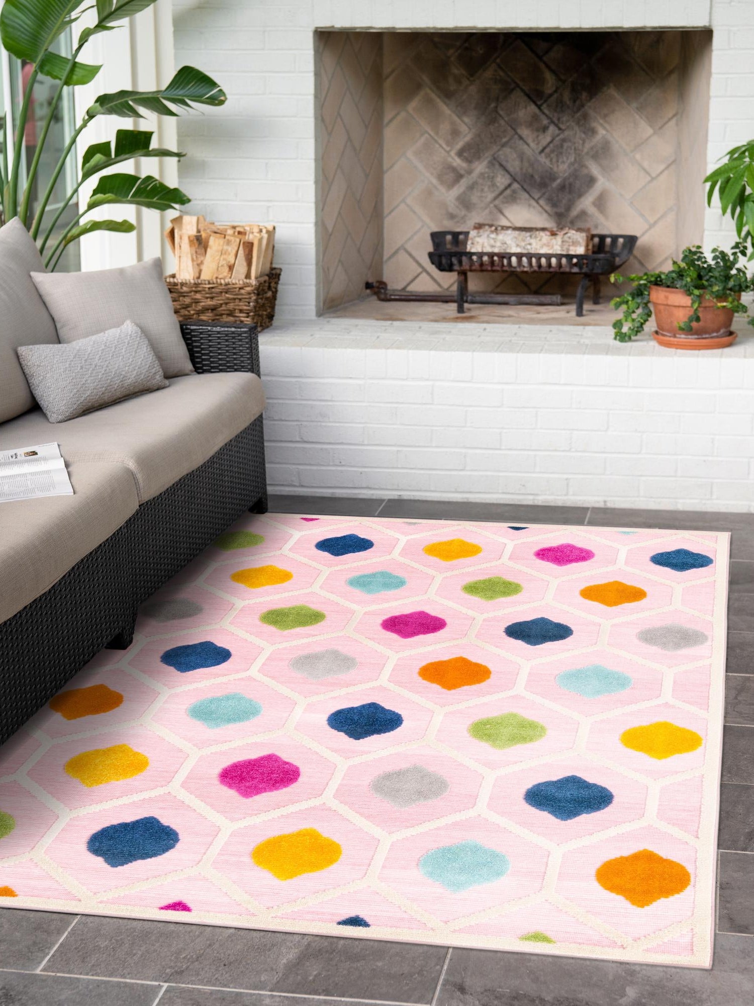 Pink 6' x 9' Aruba Outdoor Rectangle Area Rug Weather Resistant for Patio, Deck, Terrace, Balcony, Porch for Sale at Rug Engine
