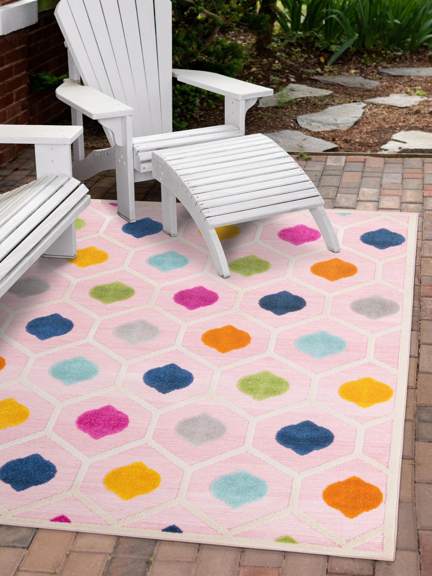 Pink 6' x 9' Aruba Outdoor Rectangle Area Rug Weather Resistant for Patio, Deck, Terrace, Balcony, Porch for Sale at Rug Engine