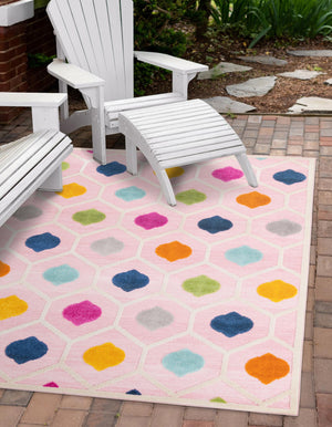 Pink 7' x 10' Aruba Outdoor Rectangle Area Rug Weather Resistant for Patio, Deck, Terrace, Balcony, Porch for Sale at Rug Engine